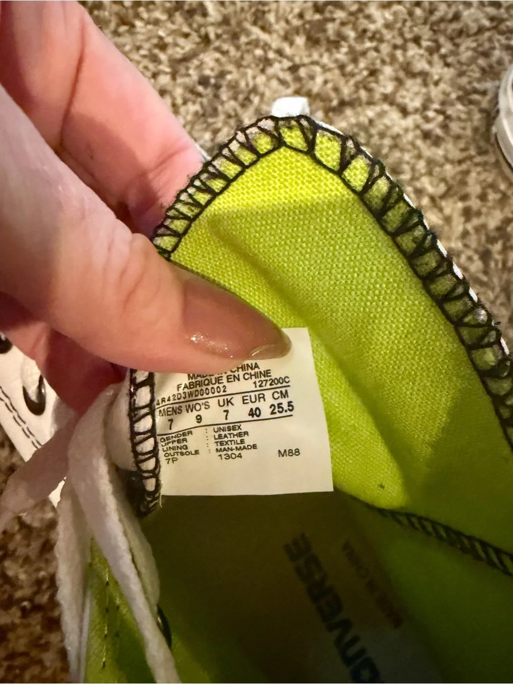 Unisex White Leather High-Top Converse Sneakers with Neon Lime Lining